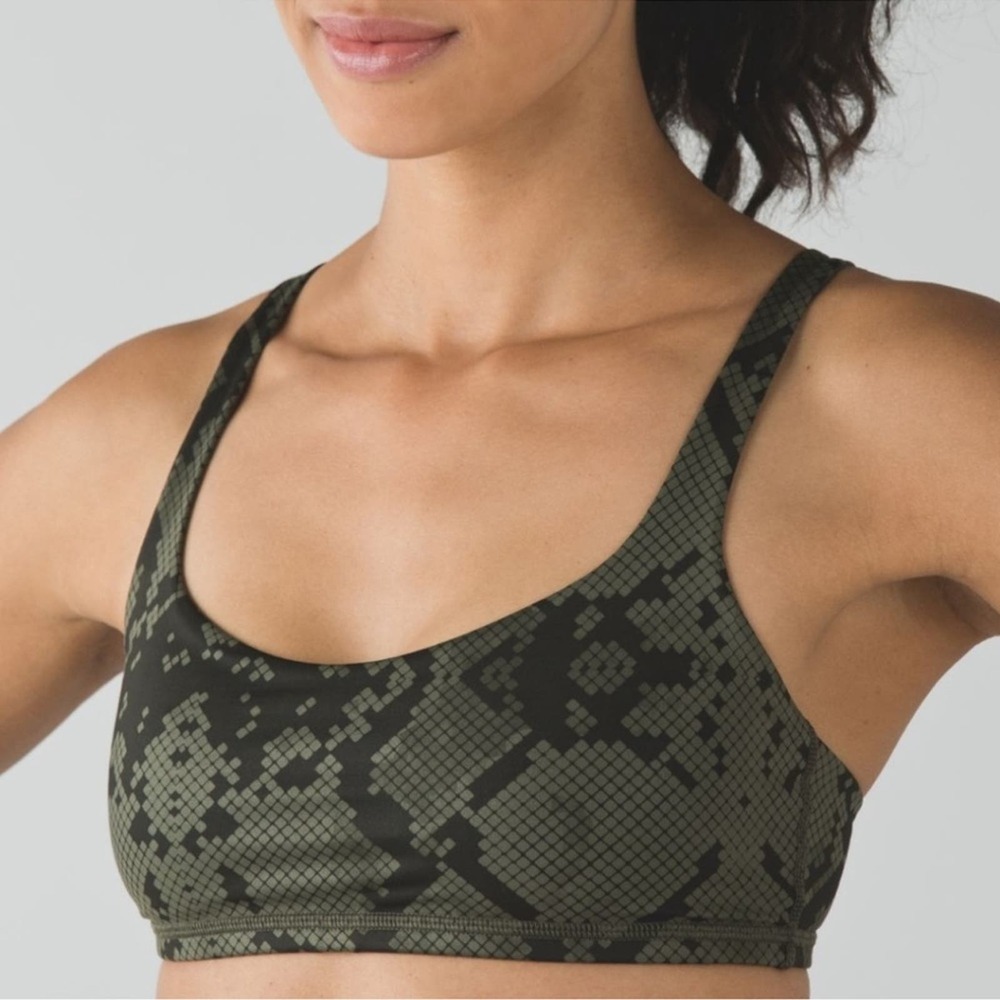 lululemon athletica Olive Green & Black Snake-Print Sports Bra